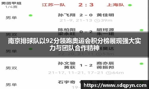 南京排球队以92分领跑奥运会积分榜展现强大实力与团队合作精神
